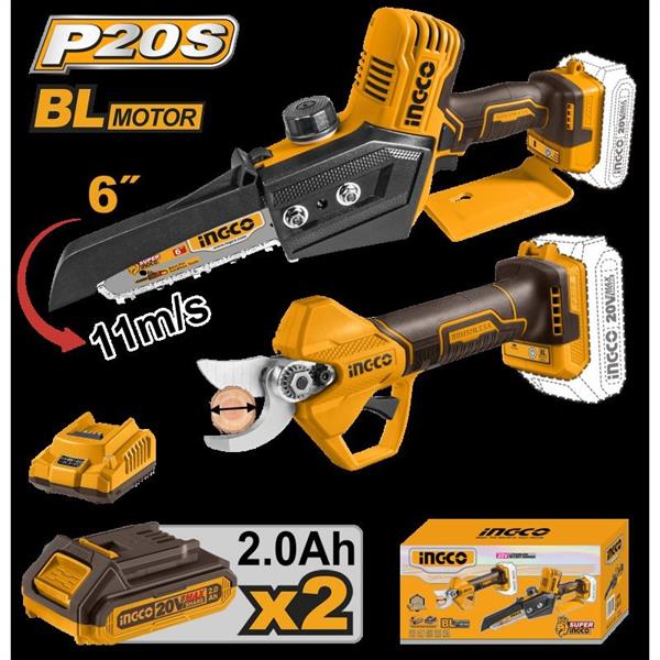 KIT FORBICE + ELETTROSEGA C/2BATT. 2.0AH INGCO